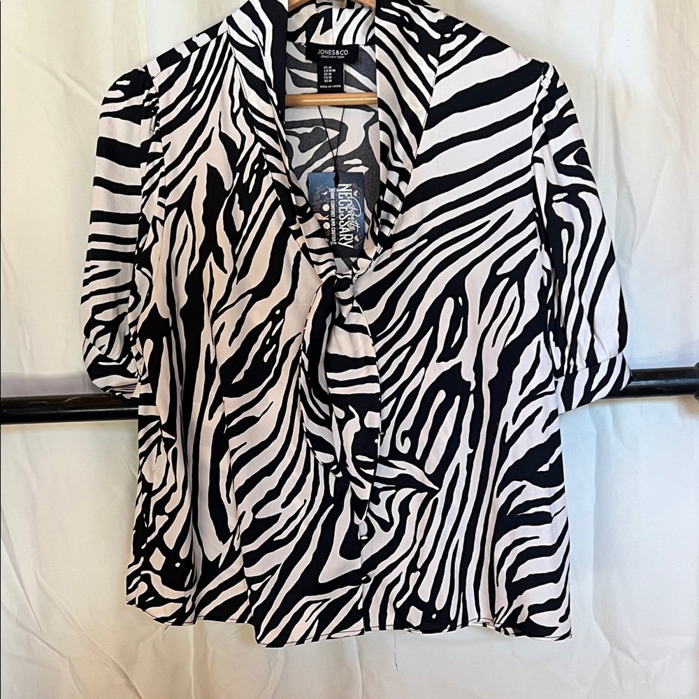 Zebra Print Blouse with Tie Neck